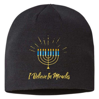 Hanukkah Believe In Miracles Menorah Lit Jewish Faith Latke Sustainable Beanie