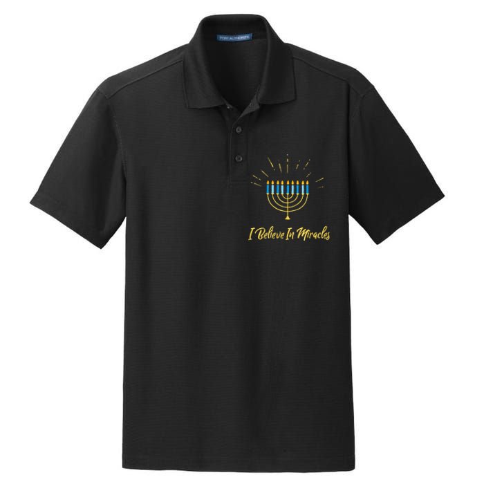 Hanukkah Believe In Miracles Menorah Lit Jewish Faith Latke Dry Zone Grid Polo