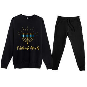 Hanukkah Believe In Miracles Menorah Lit Jewish Faith Latke Premium Crewneck Sweatsuit Set