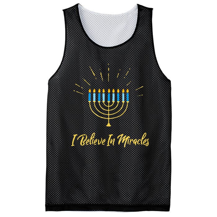 Hanukkah Believe In Miracles Menorah Lit Jewish Faith Latke Mesh Reversible Basketball Jersey Tank