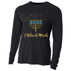 Hanukkah Believe In Miracles Menorah Lit Jewish Faith Latke Cooling Performance Long Sleeve Crew