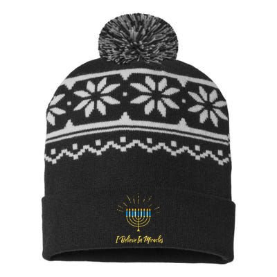 Hanukkah Believe In Miracles Menorah Lit Jewish Faith Latke USA-Made Snowflake Beanie