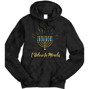 Hanukkah Believe In Miracles Menorah Lit Jewish Faith Latke Tie Dye Hoodie