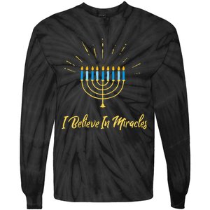 Hanukkah Believe In Miracles Menorah Lit Jewish Faith Latke Tie-Dye Long Sleeve Shirt