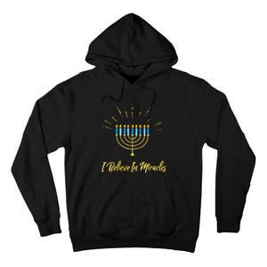 Hanukkah Believe In Miracles Menorah Lit Jewish Faith Latke Tall Hoodie