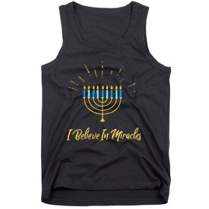 Hanukkah Believe In Miracles Menorah Lit Jewish Faith Latke Tank Top