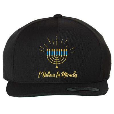 Hanukkah Believe In Miracles Menorah Lit Jewish Faith Latke Wool Snapback Cap