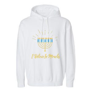 Hanukkah Believe In Miracles Menorah Lit Jewish Faith Latke Garment-Dyed Fleece Hoodie