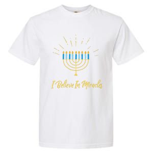 Hanukkah Believe In Miracles Menorah Lit Jewish Faith Latke Garment-Dyed Heavyweight T-Shirt