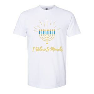 Hanukkah Believe In Miracles Menorah Lit Jewish Faith Latke Softstyle CVC T-Shirt