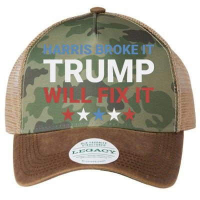 Harris Broke It Trump Will Fix It Kamala Broke It Trump 2024 Legacy Tie Dye Trucker Hat