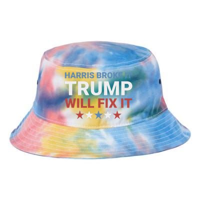 Harris Broke It Trump Will Fix It Kamala Broke It Trump 2024 Tie Dye Newport Bucket Hat