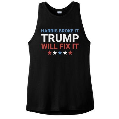 Harris Broke It Trump Will Fix It Kamala Broke It Trump 2024 Ladies PosiCharge Tri-Blend Wicking Tank