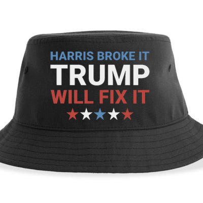 Harris Broke It Trump Will Fix It Kamala Broke It Trump 2024 Sustainable Bucket Hat