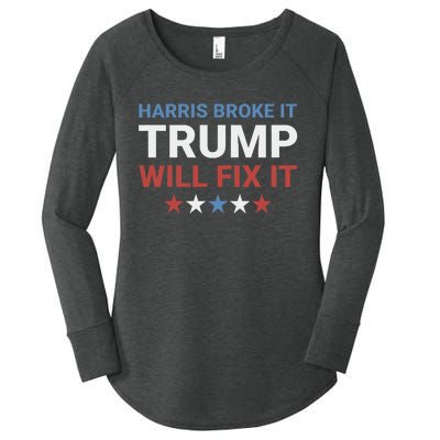 Harris Broke It Trump Will Fix It Kamala Broke It Trump 2024 Women's Perfect Tri Tunic Long Sleeve Shirt