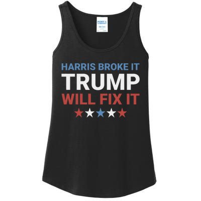 Harris Broke It Trump Will Fix It Kamala Broke It Trump 2024 Ladies Essential Tank