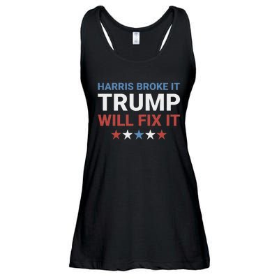 Harris Broke It Trump Will Fix It Kamala Broke It Trump 2024 Ladies Essential Flowy Tank