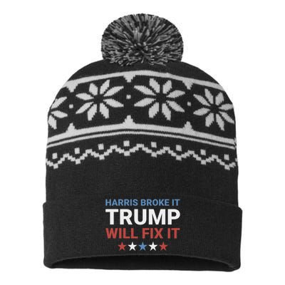 Harris Broke It Trump Will Fix It Kamala Broke It Trump 2024 USA-Made Snowflake Beanie