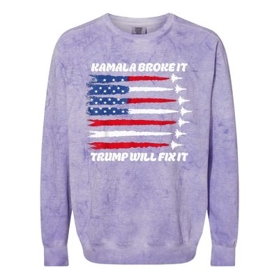 Harris Broke It Trump Will Fix It Kamala Broke It Trump 2024 Colorblast Crewneck Sweatshirt