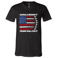 Harris Broke It Trump Will Fix It Kamala Broke It Trump 2024 V-Neck T-Shirt