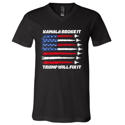 Harris Broke It Trump Will Fix It Kamala Broke It Trump 2024 V-Neck T-Shirt