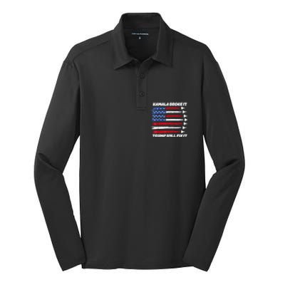 Harris Broke It Trump Will Fix It Kamala Broke It Trump 2024 Silk Touch Performance Long Sleeve Polo