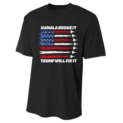 Harris Broke It Trump Will Fix It Kamala Broke It Trump 2024 Performance Sprint T-Shirt