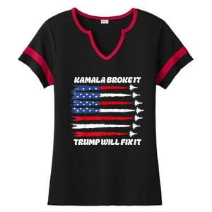 Harris Broke It Trump Will Fix It Kamala Broke It Trump 2024 Ladies Halftime Notch Neck Tee