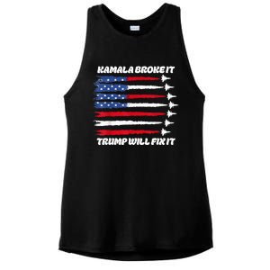 Harris Broke It Trump Will Fix It Kamala Broke It Trump 2024 Ladies PosiCharge Tri-Blend Wicking Tank