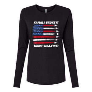 Harris Broke It Trump Will Fix It Kamala Broke It Trump 2024 Womens Cotton Relaxed Long Sleeve T-Shirt