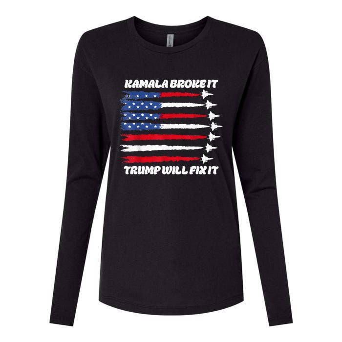 Harris Broke It Trump Will Fix It Kamala Broke It Trump 2024 Womens Cotton Relaxed Long Sleeve T-Shirt