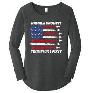 Harris Broke It Trump Will Fix It Kamala Broke It Trump 2024 Women's Perfect Tri Tunic Long Sleeve Shirt