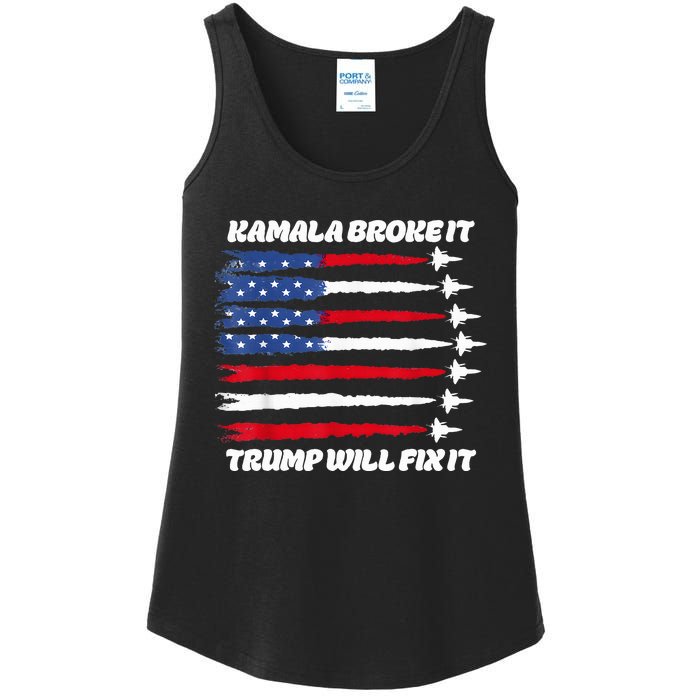 Harris Broke It Trump Will Fix It Kamala Broke It Trump 2024 Ladies Essential Tank