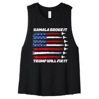 Harris Broke It Trump Will Fix It Kamala Broke It Trump 2024 Women's Racerback Cropped Tank