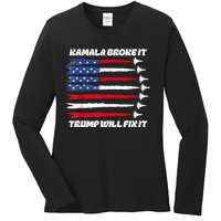 Harris Broke It Trump Will Fix It Kamala Broke It Trump 2024 Ladies Long Sleeve Shirt