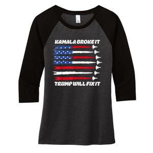 Harris Broke It Trump Will Fix It Kamala Broke It Trump 2024 Women's Tri-Blend 3/4-Sleeve Raglan Shirt