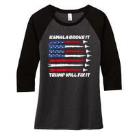 Harris Broke It Trump Will Fix It Kamala Broke It Trump 2024 Women's Tri-Blend 3/4-Sleeve Raglan Shirt