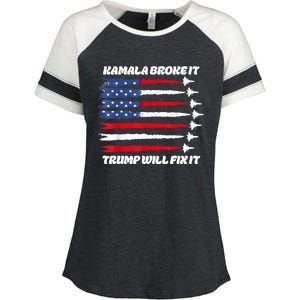 Harris Broke It Trump Will Fix It Kamala Broke It Trump 2024 Enza Ladies Jersey Colorblock Tee