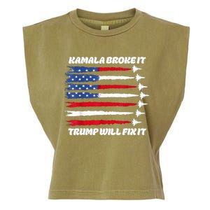 Harris Broke It Trump Will Fix It Kamala Broke It Trump 2024 Garment-Dyed Women's Muscle Tee