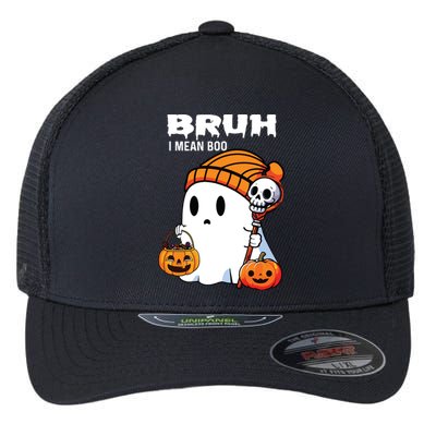 Halloween Bruh I Mean Boo Ghost Funny Flexfit Unipanel Trucker Cap