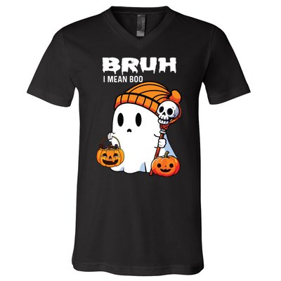 Halloween Bruh I Mean Boo Ghost Funny V-Neck T-Shirt