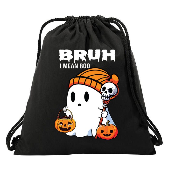 Halloween Bruh I Mean Boo Ghost Funny Drawstring Bag