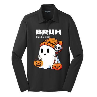 Halloween Bruh I Mean Boo Ghost Funny Silk Touch Performance Long Sleeve Polo