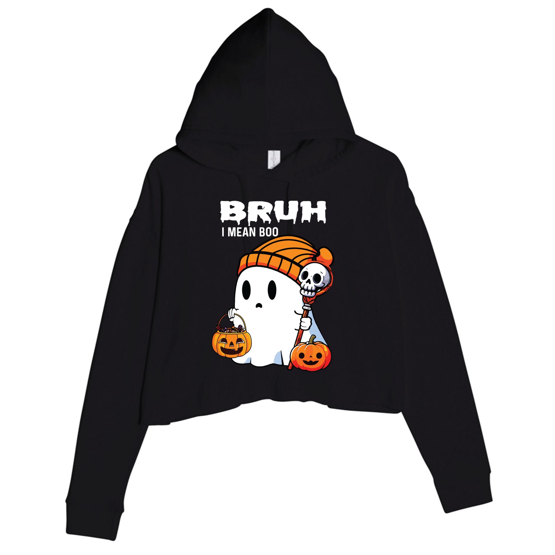 Halloween Bruh I Mean Boo Ghost Funny Crop Fleece Hoodie