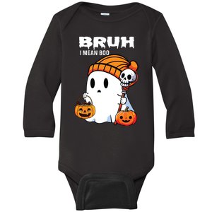 Halloween Bruh I Mean Boo Ghost Funny Baby Long Sleeve Bodysuit