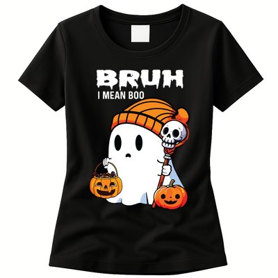 Halloween Bruh I Mean Boo Ghost Funny Womens T-Shirt