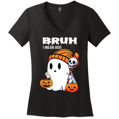 Halloween Bruh I Mean Boo Ghost Funny Women's V-Neck T-Shirt