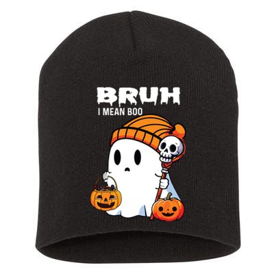 Halloween Bruh I Mean Boo Ghost Funny Short Acrylic Beanie