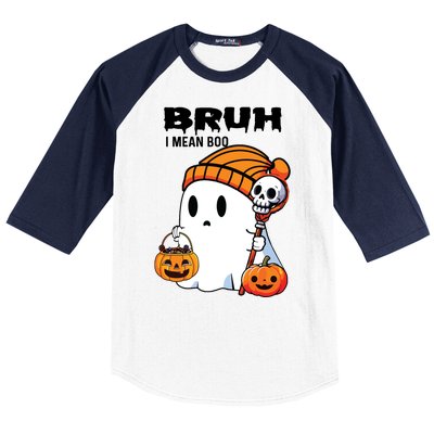 Halloween Bruh I Mean Boo Ghost Funny Baseball Sleeve Shirt