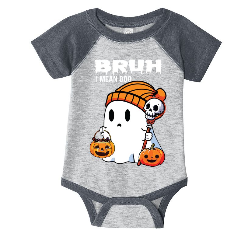 Halloween Bruh I Mean Boo Ghost Funny Infant Baby Jersey Bodysuit